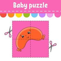 Baby puzzle. Easy level. Flash cards. Cut and play. Color activity worksheet. Game for children. cartoon character. vector