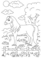 Cute horse. Farm animal. Coloring book page for kids. Cartoon style. Vector illustration isolated on white background.