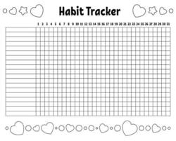 Habit tracker to improve your life. Sheet template for printing. Vector illustration isolated on white background.