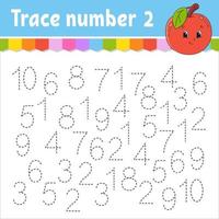 Trace number . Handwriting practice. Learning numbers for kids. Education developing worksheet. Activity page. Game for toddlers and preschoolers. Isolated vector illustration in cute cartoon style.