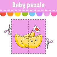 Baby puzzle. Easy level. Flash cards. Cut and play. Color activity worksheet. Game for children. cartoon character.