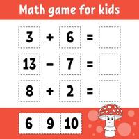 Math game for kids. Education developing worksheet. Activity page with pictures. Game for children. Color isolated vector illustration. Funny character. Cartoon style.