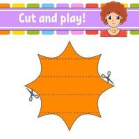 Cut and play. Logic puzzle for kids. Education developing worksheet. Learning game. Activity page. Cutting practice for preschool. Simple flat isolated vector illustration in cute cartoon style.