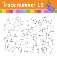 Trace number . Handwriting practice. Learning numbers for kids. Education developing worksheet. Activity page. Game for toddlers and preschoolers. Isolated vector illustration in cute cartoon style.