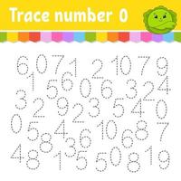 Trace number . Handwriting practice. Learning numbers for kids. Education developing worksheet. Activity page. Game for toddlers and preschoolers. Isolated vector illustration in cute cartoon style.