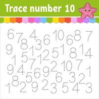 Trace number . Handwriting practice. Learning numbers for kids. Education developing worksheet. Activity page. Game for toddlers and preschoolers. Isolated vector illustration in cute cartoon style.