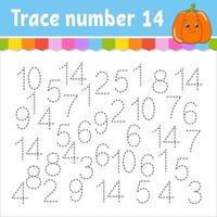 Trace number . Handwriting practice. Learning numbers for kids. Education developing worksheet. Activity page. Game for toddlers and preschoolers. Isolated vector illustration in cute cartoon style.