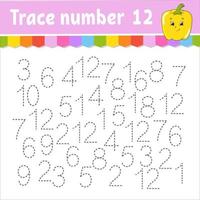 Trace number . Handwriting practice. Learning numbers for kids. Education developing worksheet. Activity page. Game for toddlers and preschoolers. Isolated vector illustration in cute cartoon style.