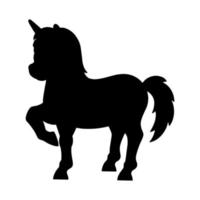 Black silhouette unicorn. Design element. Vector illustration isolated on white background. Template for books, stickers, posters, cards, clothes.