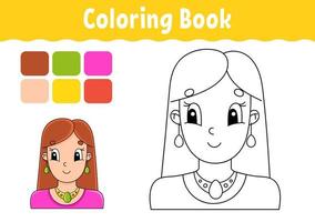 Coloring book for kids. Cheerful character. Vector illustration. Cute cartoon style. Fantasy page for children. Black contour silhouette. Isolated on white background.