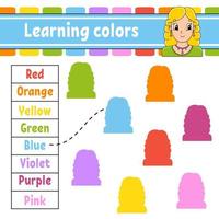 Learning colors. Education developing worksheet. Activity page with pictures. Game for children. Isolated vector illustration. Funny character. cartoon style.