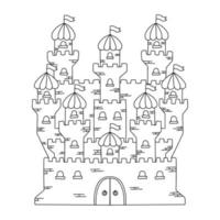 Fairytale castle. Coloring book page for kids. Vector illustration isolated on white background.