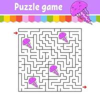 Square maze. Game for kids. Puzzle for children. Labyrinth conundrum. Color vector illustration. Find the right path. Isolated vector illustration. cartoon character.