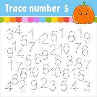 Trace number . Handwriting practice. Learning numbers for kids. Education developing worksheet. Activity page. Game for toddlers and preschoolers. Isolated vector illustration in cute cartoon style.