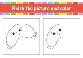 Finish the picture and color. cartoon character isolated on white background. For kids education. Activity worksheet. vector