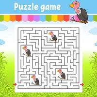 Square maze. Game for kids. Puzzle for children. Labyrinth conundrum. Color vector illustration. Find the right path. Isolated vector illustration. cartoon character.