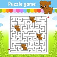 Square maze. Game for kids. Puzzle for children. Labyrinth conundrum. Color vector illustration. Find the right path. Isolated vector illustration. cartoon character.