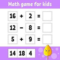 juego de matemáticas para niños. hoja de trabajo de desarrollo educativo. página de actividades con imágenes. juego para niños. Ilustración de vector aislado de color. personaje divertido. estilo de dibujos animados.