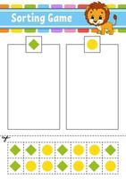 Sorting game for kids. Cut and glue. Education developing worksheet. Matching game for kids. Color activity page. Puzzle for children. Cute character. Vector illustration. cartoon style.