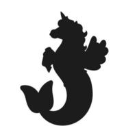 Black silhouette. Cute mermaid unicorn. Vector illustration isolated on white background. Design element. Template for your design, books, stickers, posters, cards, child clothes.