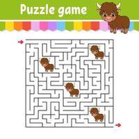 Square maze. Game for kids. Puzzle for children. Labyrinth conundrum. Color vector illustration. Find the right path. Isolated vector illustration. cartoon character.