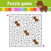 Square maze. Game for kids. Puzzle for children. Labyrinth conundrum. Color vector illustration. Find the right path. Isolated vector illustration. cartoon character.