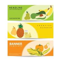 Set fruit product horizontal banner with place for text promotion market vector flat illustration