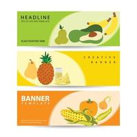 establecer banner horizontal de producto de fruta con lugar para ilustración plana de vector de mercado de promoción de texto