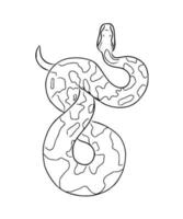 icono de serpiente dibujado a mano lineal. pitón vectorial, acurrucada en cuclillas. ilustración en blanco y negro de un reptil vector