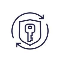 Cybersecurity, access, data protection line icon with shield and key vector