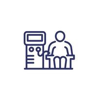 dialysis, hemodialysis machine line icon with a patient vector