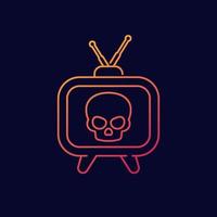 televisor antiguo con un ícono de línea de cráneo vector