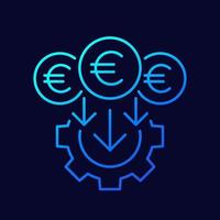 cost reduction, line icon with euro, vector