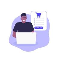 add to cart vector illustration with happy man