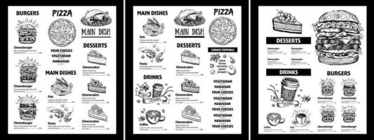 Menu restaurant brochure. Flyer with hand-drawn graphic. vector