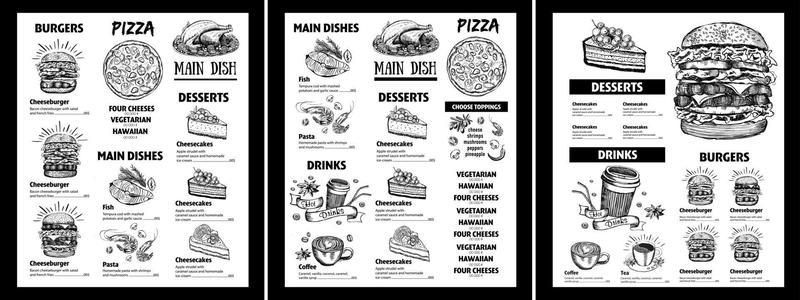 Menu restaurant brochure. Flyer with hand-drawn graphic.