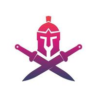 Spartan logo, helmet and swords on white vector