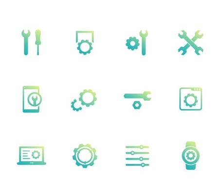 settings, configuration, development, engineering, service icons set