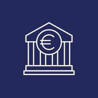 icono de línea de edificio de banco con euro vector