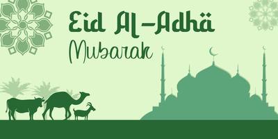 eid al adha green background for the concept with banner copy space vector