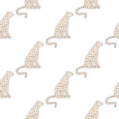 Doodle cheetah seamless pattern. Hand drawn cute leopard endless wallpaper. Wild animals background.