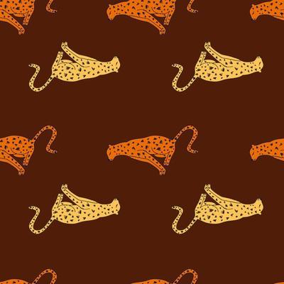 Doodle cheetah seamless pattern. Hand drawn cute leopard endless wallpaper. Wild animals background.