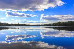 Stoteler del norte de Alemania ve el agua azul del lago con reflejo de nubes.