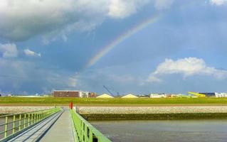 Cityscape coast and landscape dike panorama of Bremerhaven Germany. photo