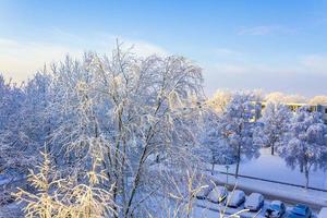 Snowy winter snow and ice landscape panorama view Bremerhaven Germany. photo