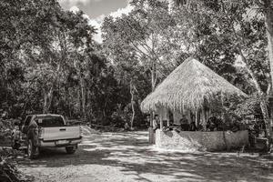 Puerto Aventuras Quintana Roo Mexico 2022 Parking lot at the cave sinkhole cenote Tajma ha Mexico. photo