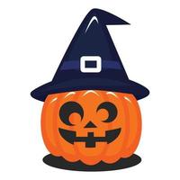 Free Jack O Lantern Pumpkin witch hat vector flat design art in cute style and smiling face. perfect for halloween content material element or icon ready to use editable