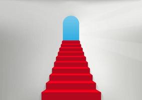 una escalera roja con una puerta abierta en la parte superior. vector