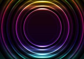 Abstract radial motion lines circles glowing neon luminous lighting effect bright energy rays on dark background vector