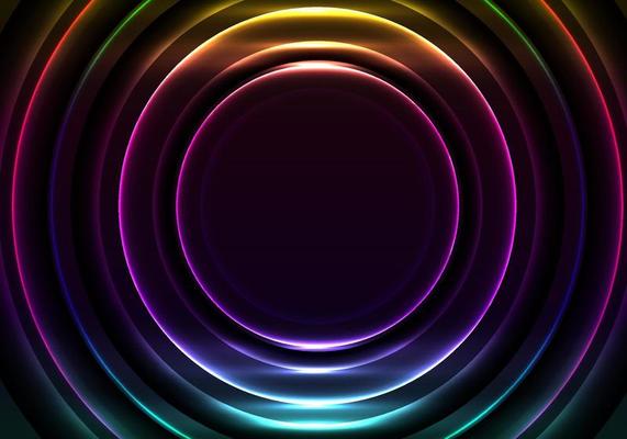 Abstract radial motion lines circles glowing neon luminous lighting effect bright energy rays on dark background